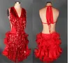 Free Shipping 8Color Red Blue Green Adult/Girl Latin Dance Dress Sequin Tassel Salsa Tango Cha cha Ballroom Competition Practice Dance Dress