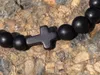 SN0060 Wholesale Hand Work Black Onyx Beaded Bracelets Stone Cross Men Bracelet Wholesale Free Shipping