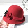 Moda Womens Woolen Hats elegante jogador de jogador trilby folhas bowknot fedoras girls sentiu chap chapé para mulheres sun taps top 1215291