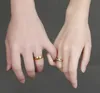 Yeni CZ Çift Kristal Yüzük Sevgililer İçin 18K Altın Kaplama Paslanmaz Çelik Düğün Erkekler Kadın Partisi Elbise Hediye Takı2762
