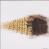 9A Virgin Brasilianische tiefe lockige Welle Ombre 3bundles mit Schließung t # 1b / 613 Gelockte Haarwege mit Schließung dunkler Wurzeln Blondes Haar mit Schließung