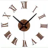 Vintage wood texture 3D Roman numeral clock,home decoration wall watch,wood sticker home decor free shipping