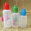 5 ml 10 ml 15 ml 20 ml 30 ml 50 ml 60 ml 100 ml 120 ml Lege PE Plastic Druppeldlessen met kindervrije dop Dunne punt voor E Liquid Flessen