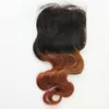 1b/30 Two Tone Body Wave 4X4 Capelli umani brasiliani Ombre Chiusura con capelli del bambino e nodi sbiancati