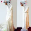 2019 Boho v الرقبة فساتين الزفاف أبيض العاج الشيفون الدانتيل الانقسام على طراز الزفاف ثوب الشاطئ فساتين الزفاف رخيصة BA8925269