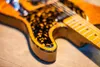 HS Anderson Hohner Madcat Flame Maple Top Yellow Mad Cat Electric Guitar Leopard Pickguard Red Turtle Binding Vintage Tuners Black Dot Inlay