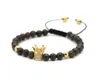 Partihandel 10st Högkvalitativa Smycken 6mm Bronzite Stenpärlor Guld och Platinum Crown Flätade Armband Män Gift