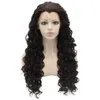 26inch Long Curly Dark Brown Heat Resistant Fiber Hair Natural Synthetic Lace Front Wig