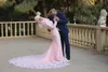 Long Sleeve Arabic Dubai Blush Wedding Dresses with Hijab Lace Applique Muslim Islamic Pink Wedding Gowns Modest Bridal Dress Vestidos