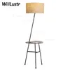 Modern Lynn Golvlampa Med Solid Oak Trä Runda Table Nordic Fabric Shade Soffa Sida Bedside Floor Light Foyer Sitting Room Design Lamp