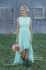 Romantizm Yüksek Düşük Düşük Nedime Elbisesi Yeni Nane Yeşil Renk Şifon Fermuar Hizmetçi Onur Düğün Parti Elbise
