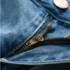 Mode mens hål rippade jeans män tiggare patch smal passform stretch tvätt ljusblå hip hop street wear boys harem byxor bottnar