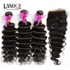 Peruansk malaysisk indisk kambodjansk brasiliansk djupvåg Virgin Hair 3 buntar med topp spetslås Djup Curly Mink Remy Human Hair Weaves