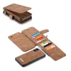 Caseme Wallet Fodral Split Leather Zipper Bag Multi Slot Magnet Skal för iPhone 12 11 Pro XS Max XR 8 7 6 Plus Samsung S21 S20 Ultra Not20
