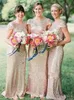 Mermaid Long Bridesmaid Dress Cap Sleeve Champagne Sequins Open Back Bling Country Bridesmaids Dress Plus Size