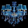 Lustre de cristal de cor azul céu moderno 6 8 braços led pendente lustre de cristal para sala de jantar quarto luminária interna