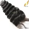 Indisk HD spetsst￤ngning Deep Wave Wavy Virgin Human Hair Top St￤ngningar Gratis del 4x4 Natural Color Bella Hair