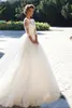 Bateau 3/4 Long Sleeves Pearls Tulle Princess Bridal Ball Gowns Plus Size Country Vintage Lace Millanova Wedding Dresses