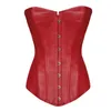 Faux läder strapless corset röd kropp lyft shaper sexig underkläder spets upp tillbaka 8216