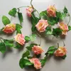 Jedwabne Róże Duże Sztuczne Kwiaty Garland Na Wedding Party Decoration Home Wall Waszyjniki Fake Flower Green Leaf Vines