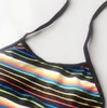Veelkleurige gestreepte print zwempak Halter Backless High Taille Swimwear Braziliaans Zomerstrand Draag één stuk badpakken S M L