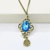 Necklaces Pendants Retro hollow blue stone droplets long chain necklace sweater Swarovski Crystal Necklaces
