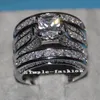 Vecalon Fine Bijoux Princesse Coupe 20ct CZ Diamond Engagement Bague de mariage Ensemble pour femmes 14kt Bague de doigt fourré en or blanc