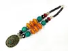 18 '' Ethnic Pendant Chunky Colar Tibet prata brilhante Âmbar Turquesa Bead oyzz-009