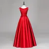 Beaded 395 Satin Long Evening Dress With Lace Appliques Elegant Floor Length Evening Gowns Red Party Dress