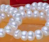 Partihandel 10-11mm Vit Oblate Natural Pearl Halsband Armband Ring Tre-Piece