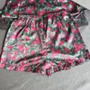 Женские пижамы оптом - цветок напечатанные сексуальные женщины летом сатин Pajamas Set Spaghetti Strapshort брюки V-образным вырезом костюм кружевной ночной рубашку