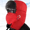 Vintage hiver coton fourrure chapeau bombardier chapeaux pour hommes femmes garder au chaud oreillette épaissir cagoule crâne casquettes de ski avec masque unisexe Trappe247E