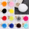 30pcs Lot Cony Hair Ball Key chain Car Key Keychains Multi Color Lovely Rabbit Fur Ball Pendant With Gold Chain Cute Fur Keychains