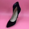 Schwarze Abendschuhe, High Heels, Slip-On, spitzer Zehenbereich, sexy Pumps, Damen-Stilettos, Absatzgröße 12, individuelle Größe und Farben, Pumps mit Damenabsätzen