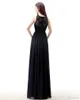 Navy Blue Bridesmaid Dresses Chiffon Long Floor Length Empire Waist Maid of Honor Jewel Neck Sheer Zipper Lace Back Honor Bridal Gowns