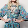 Toptan-2017 Yeni Moda Kadınlar Şifon Çiçek Uzun Maxi Elbise Boho Gevşek Plaj Midi Sundress Bayanlar Kaftan Kazak Uzun Kollu V Boyun