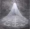 Attractive Long Bridal Veil Ivory White Soft Tulle Wedding Veils with Lace Appliques Crystals Cathedral Tulle Accessories Top Quality