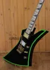 Zeldzame Gitaar Jack VS Selecteer KE2 Kelly Black W / Green Bevels Elektrische Gitaar Floyd Rose Tremolo Bridge Fin Inlays Gold Hardware