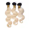 Kroppsvåg 1b / 613 Dark Root Ombre 4x4 Front Lace Closure med 3Bunderna 4PCS Lot Virgin Brazilian Blonde Ombre Hair With Top Closure