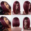 12 ombre burgunderfarbene Bob-Perücke aus Echthaar, leimlose, glatte Perücken für schwarze Frauen