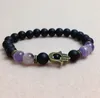 SN0440 8 mm schwarzes, mattes Onyx-Armband für Herren, antike Bronze, Hamsa-Charms-Armbänder, Amethyst-Kristall-Armband