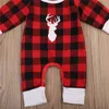 Christmas Baby Clothes Autumn Winter Toddler Infant Baby Boys Girls Long Sleeve Romper Red Plaid Deer Antler Printed Jumpsuit Kids Outfits