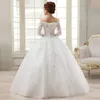 Lace Applique Wedding Dress Vestido De Noiva Three Quarter Sleeve Bateau Neck Casamento Bridal Wedding Gown Robe De Mariage Renda Boda