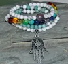 SN0288 Skydd 108 Mala Pärlor Armband Yoga halsband Japa Hamsa Natursten Smycken Chakra Wrap Smycken Partihandel