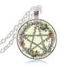 Collier pentagramme plante verte pendentif arbre en rotin Wiccan étoile Pentacle bijoux pendentif occulte collier cabochon en verre chaîne en argent ras du cou