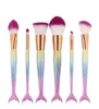 New Itime 7pcs/set Mermaid Brush Spiral Makeup Brush Set Cream Face Power Brushes Multipurpose Beauty Cosmetic Rainbow Brush OPP Bag