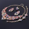 Top exquis Dubai or couleurs cristal intégré écharpe motif collier Bracelet boucle d'oreille anneau perles africaines ensemble de bijoux