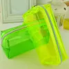 Wholesale-High quality transparent Plastic Pen Case Pencil Bag Holder Storage Pouch Cosmetic Makeup Bag Pouch Fashion Christmas Gift