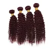 곱슬 머리 곱슬 # 99J 와인 레드 버진 인간의 머리카락은 3pcs 많이 짠다 브라질 버건디 인간의 머리카락 묶음 꽉 곱슬 인간의 머리카락 확장