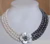 3rows 7-8mm white&black Freshwater Akoya Pearl Necklace 17-19